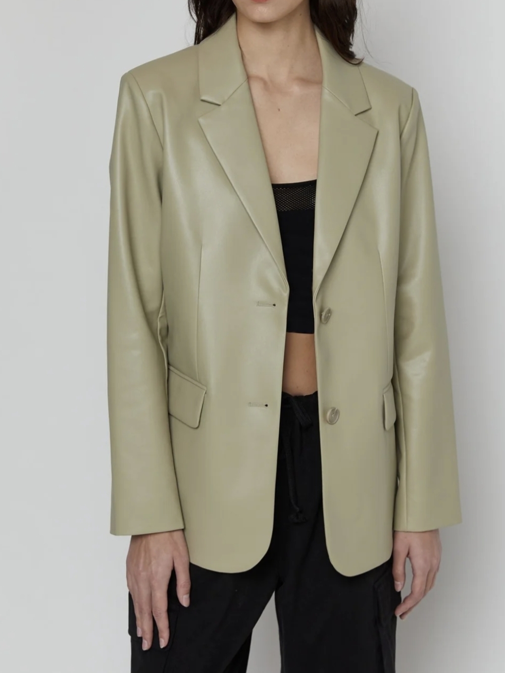 OAK + FORT Sage Green Vegan Leather Blazer